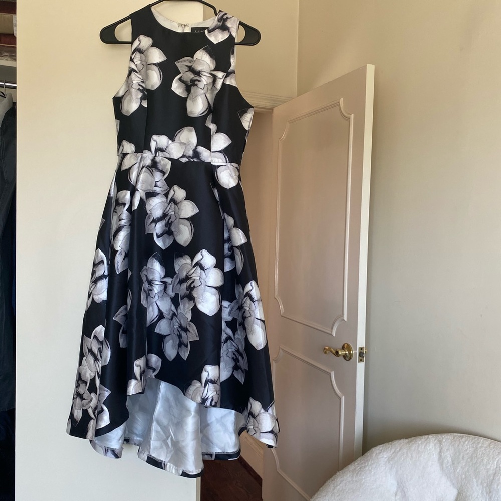 Gracia black highlow dress with with flower detail